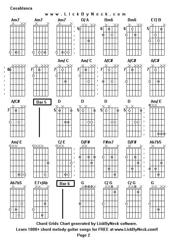Chord Grids Chart of chord melody fingerstyle guitar song-Casablanca,generated by LickByNeck software.