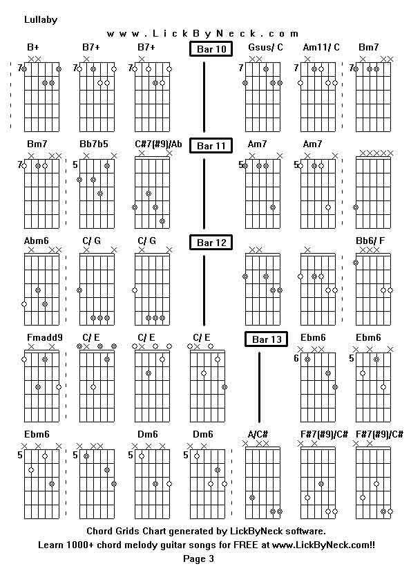 Chord Grids Chart of chord melody fingerstyle guitar song-Lullaby,generated by LickByNeck software.