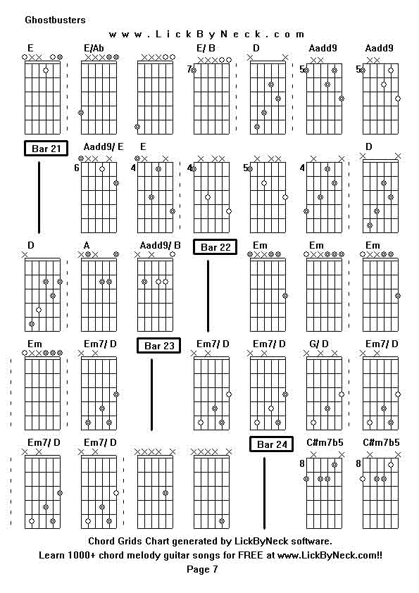 Chord Grids Chart of chord melody fingerstyle guitar song-Ghostbusters,generated by LickByNeck software.