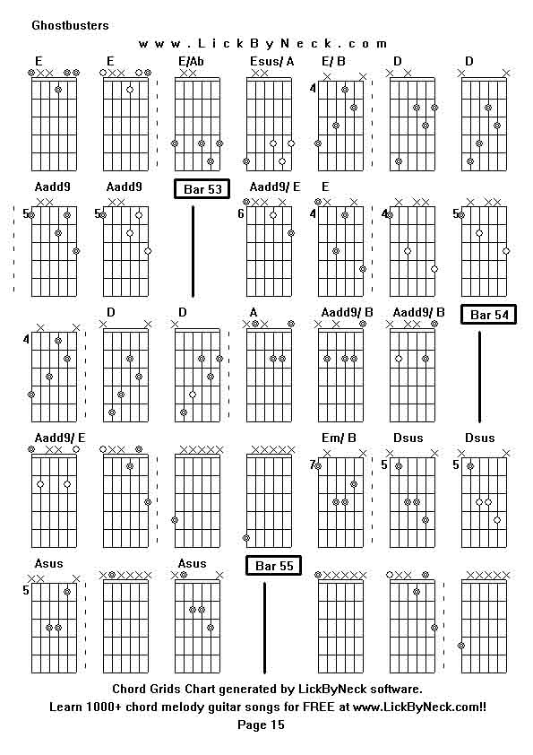 Chord Grids Chart of chord melody fingerstyle guitar song-Ghostbusters,generated by LickByNeck software.