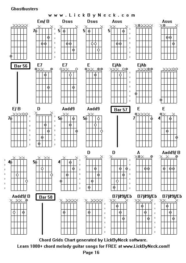 Chord Grids Chart of chord melody fingerstyle guitar song-Ghostbusters,generated by LickByNeck software.