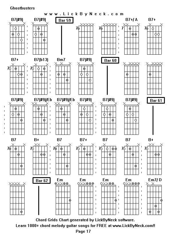 Chord Grids Chart of chord melody fingerstyle guitar song-Ghostbusters,generated by LickByNeck software.