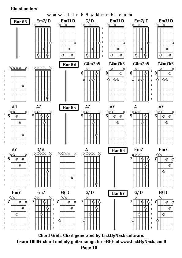 Chord Grids Chart of chord melody fingerstyle guitar song-Ghostbusters,generated by LickByNeck software.