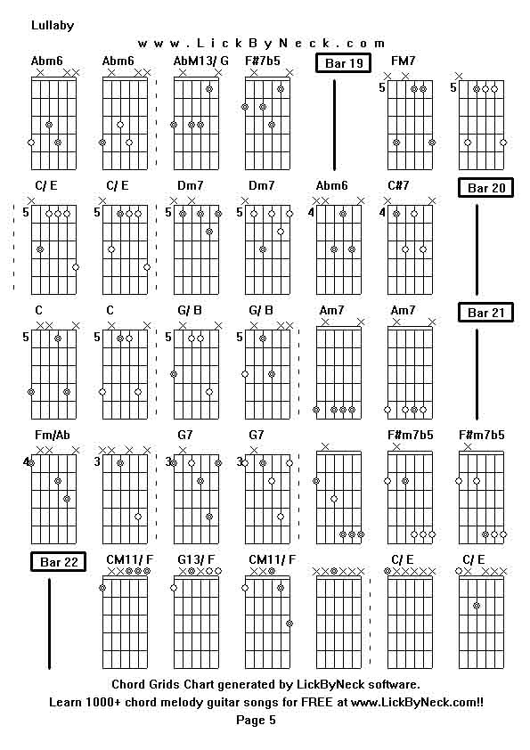 Chord Grids Chart of chord melody fingerstyle guitar song-Lullaby,generated by LickByNeck software.