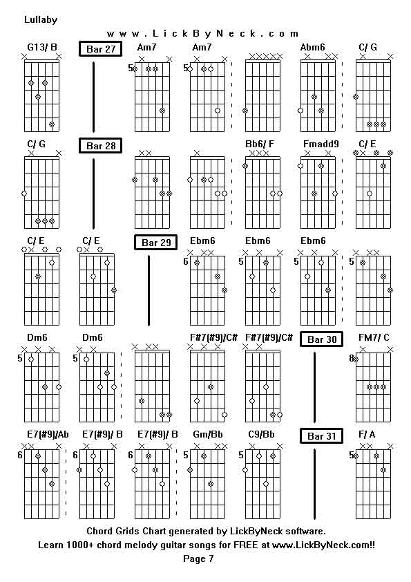 Chord Grids Chart of chord melody fingerstyle guitar song-Lullaby,generated by LickByNeck software.